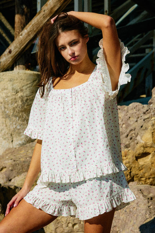 BL Square Neck Ruffled Floral Set