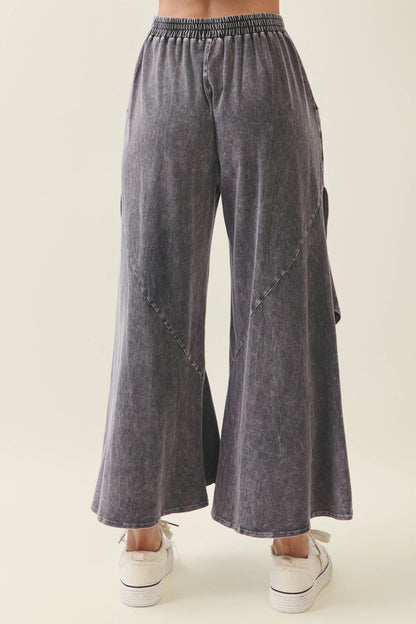 Mineral Washed Wavy Eggplant Ruffle Cropped Pants