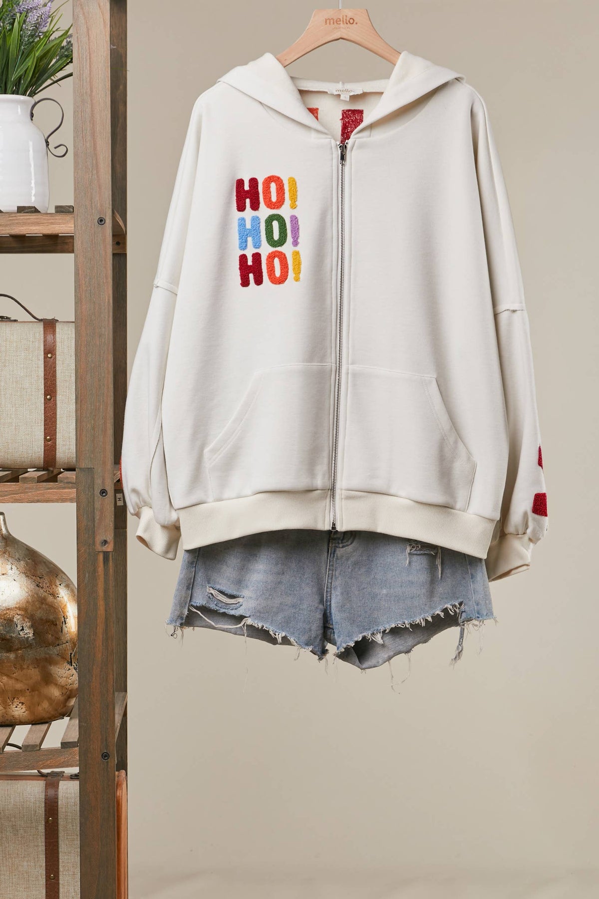 HoHoHo Christmas Patch Zip-Up Hoodie