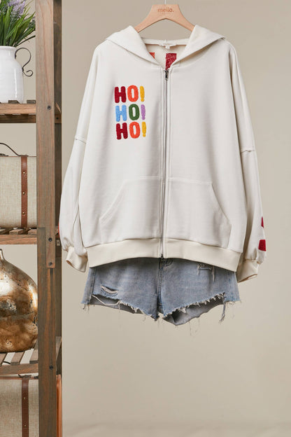 HoHoHo Christmas Patch Zip-Up Hoodie