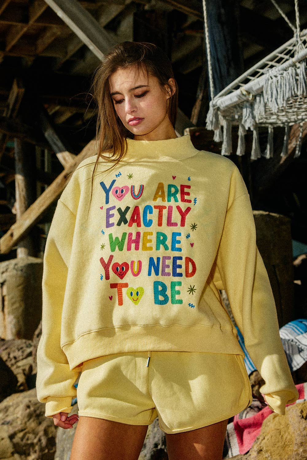 Life is Good Reversible Mock-Neck Crop Sweatshirt