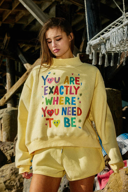 Life is Good Reversible Mock-Neck Crop Sweatshirt