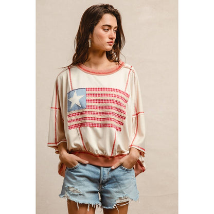 AMERICAN FLAG PATCHWORK OVERLOCK STITCH TOP