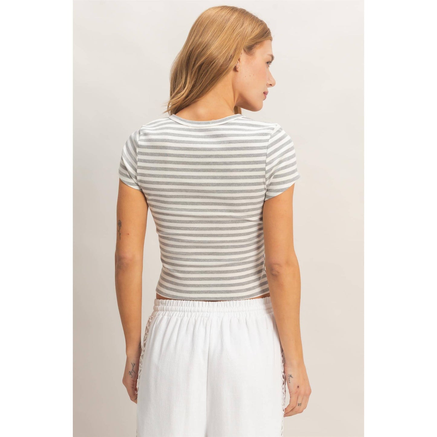 Striped Coastal  Embroidered Patch Top