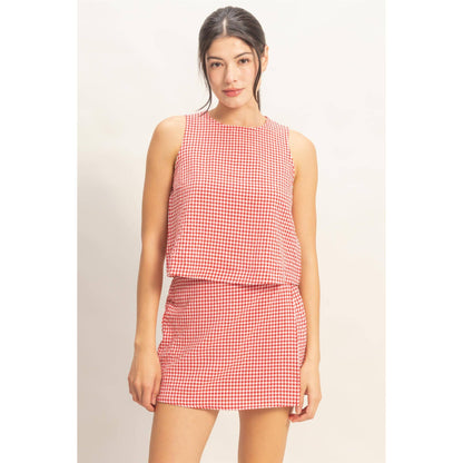 Gingham Checkered Sleeveless Top And Skort Set