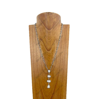 NKY231115-05-BLUE                 22 inches silver metal chain with four blue turquoise stone teardrops Necklace
