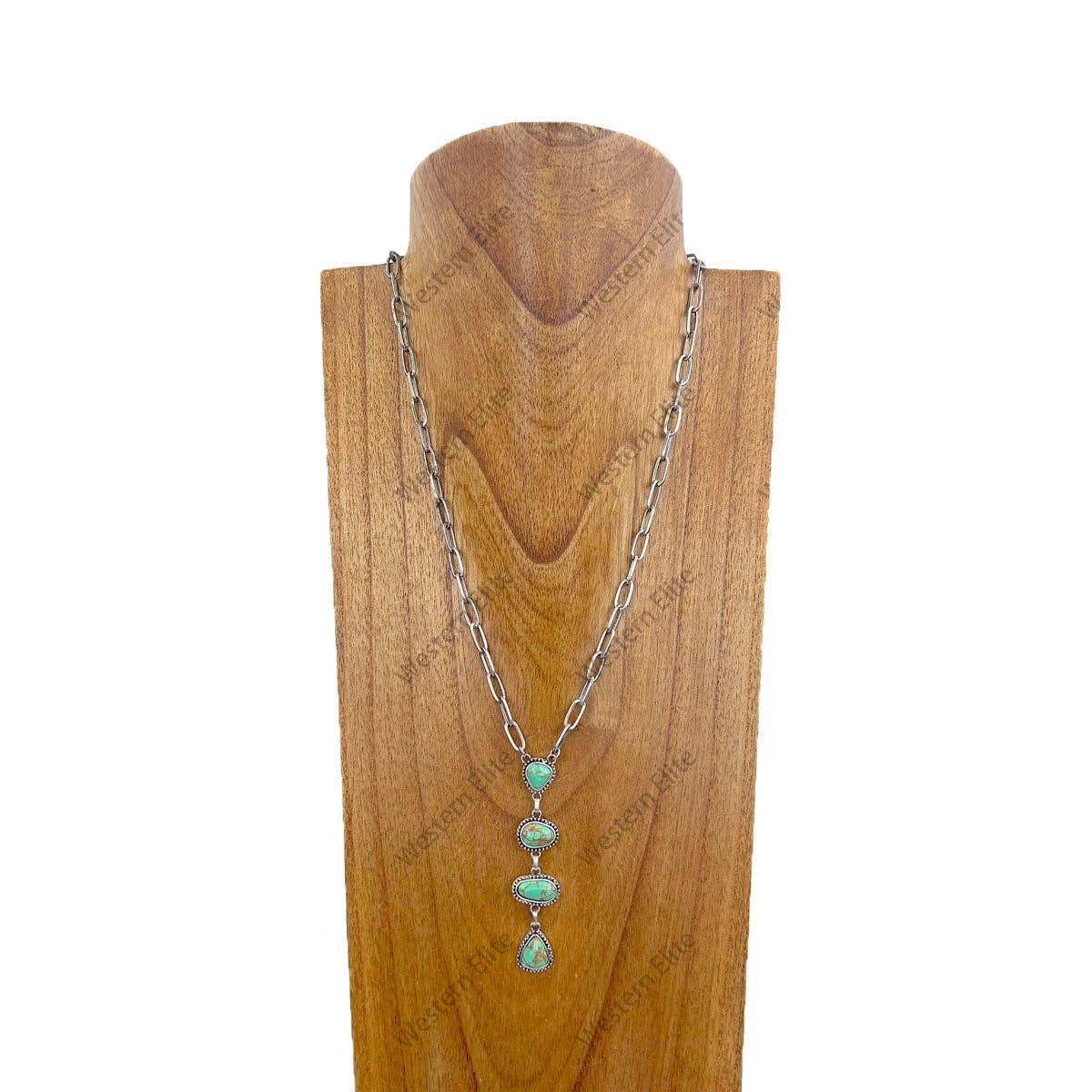 NKY231115-05-BLUE                 22 inches silver metal chain with four blue turquoise stone teardrops Necklace