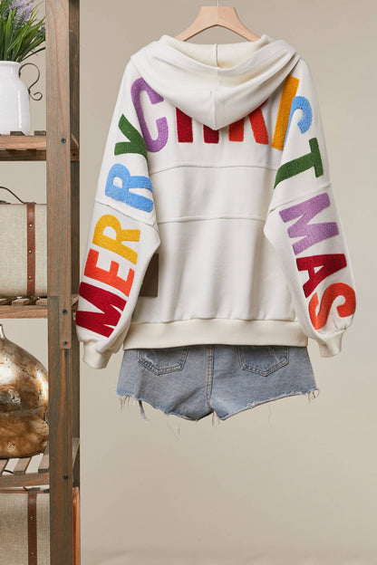 HoHoHo Christmas Patch Zip-Up Hoodie