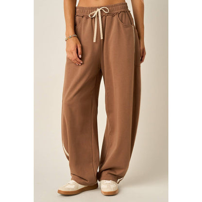 LACE TRIM BARREL LEG DRAWSTRING PANTS