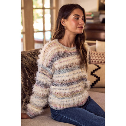SOFT  MULTI COLOR STRIPE COZY SWEATER TOP