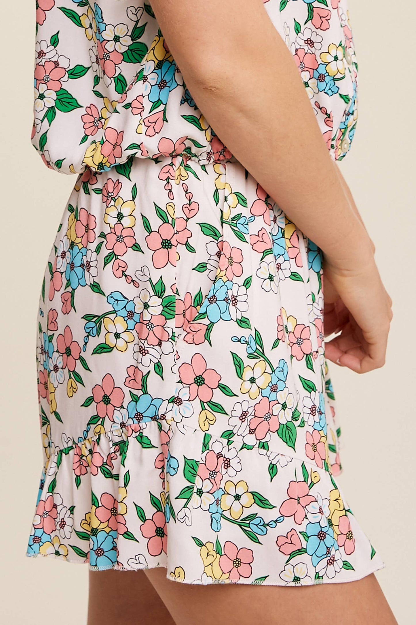 Floral Ruffle Hem Shorts