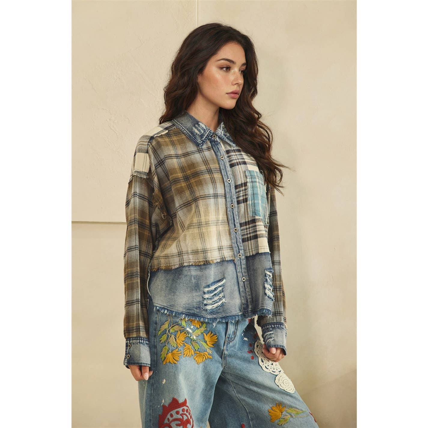 Patchwork Plaid Plaid Top ( Oli and Hali)