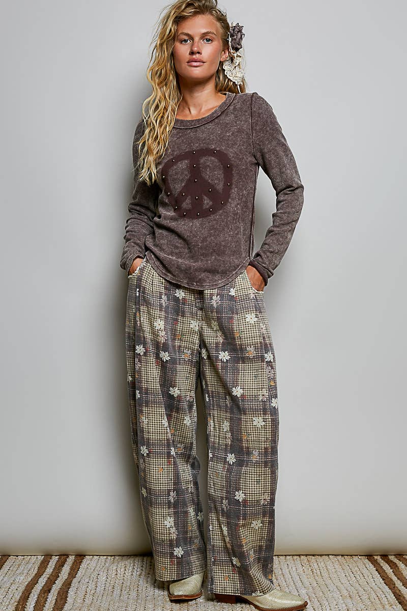 Crafted Textured Allover Print Woven Wide-Leg Pants
