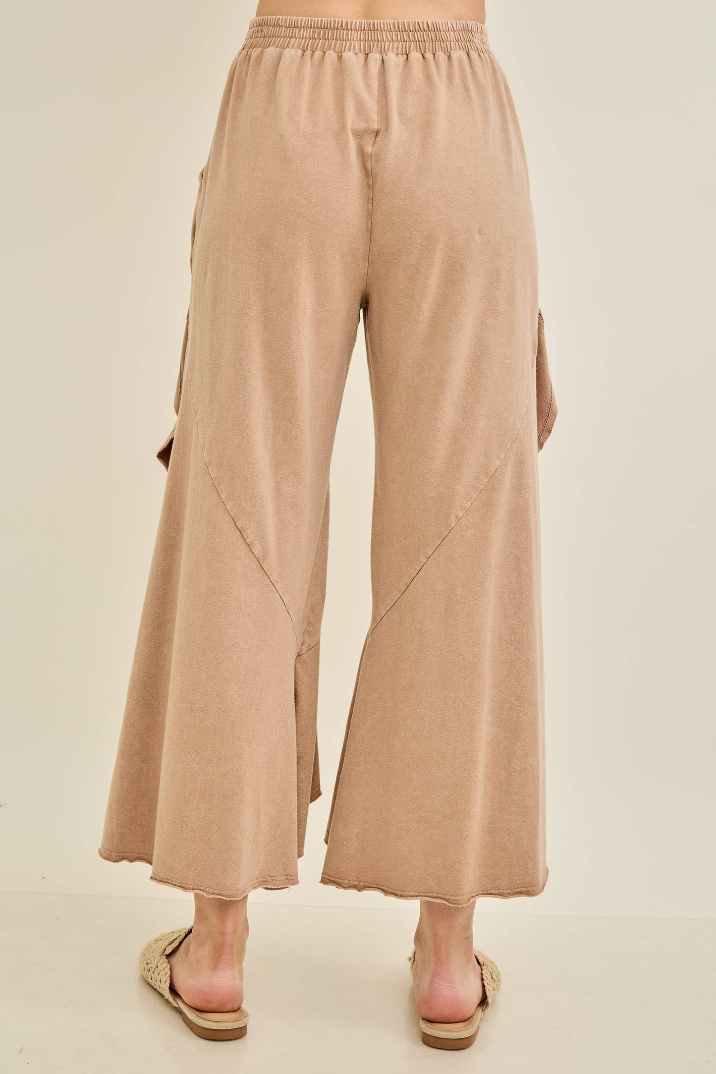 Mineral Washed Wavy Eggplant Ruffle Cropped Pants