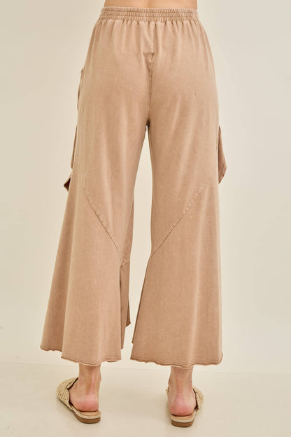 Mineral Washed Wavy Eggplant Ruffle Cropped Pants