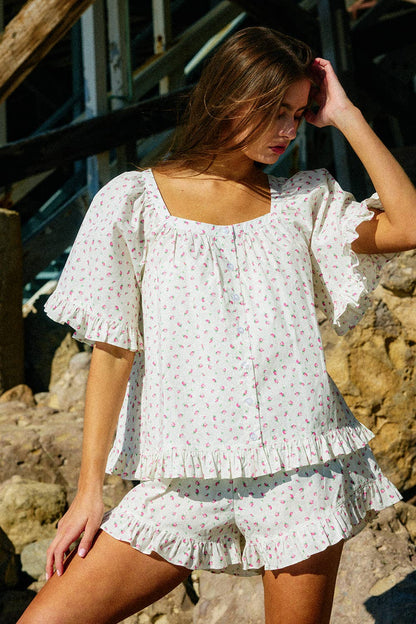 BL Square Neck Ruffled Floral Set