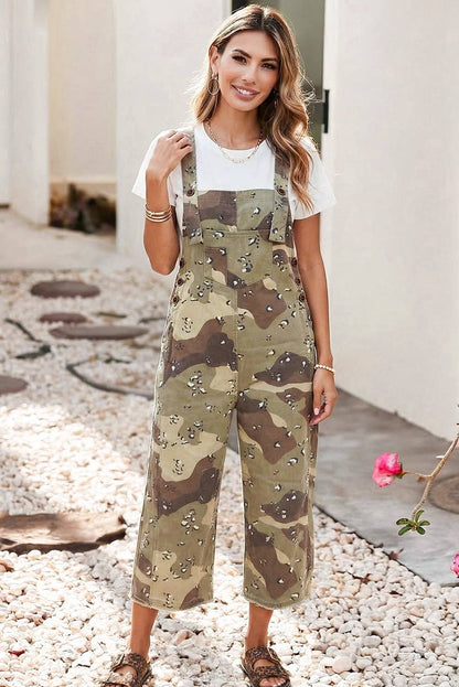 Camouflage Leopard Denim Overall Cropped Western Jumpsuit