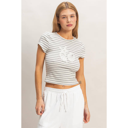 Striped Coastal  Embroidered Patch Top
