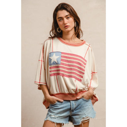 AMERICAN FLAG PATCHWORK OVERLOCK STITCH TOP