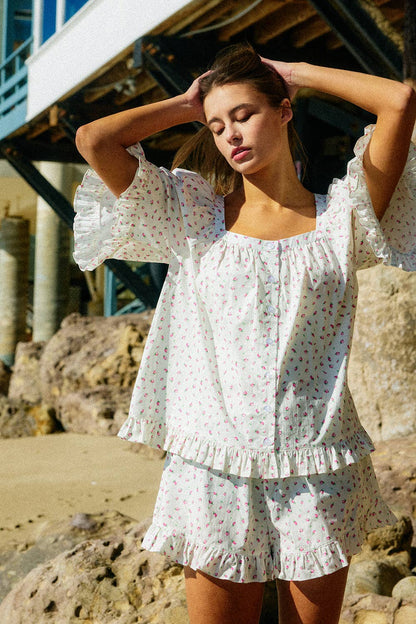 BL Square Neck Ruffled Floral Set