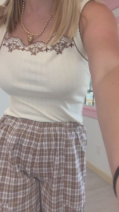 Tan and Brown Scalloped Neck Tank Top Peach Love