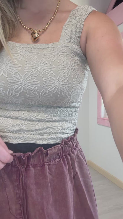 Oatmeal Floral Square Neck Tank Top